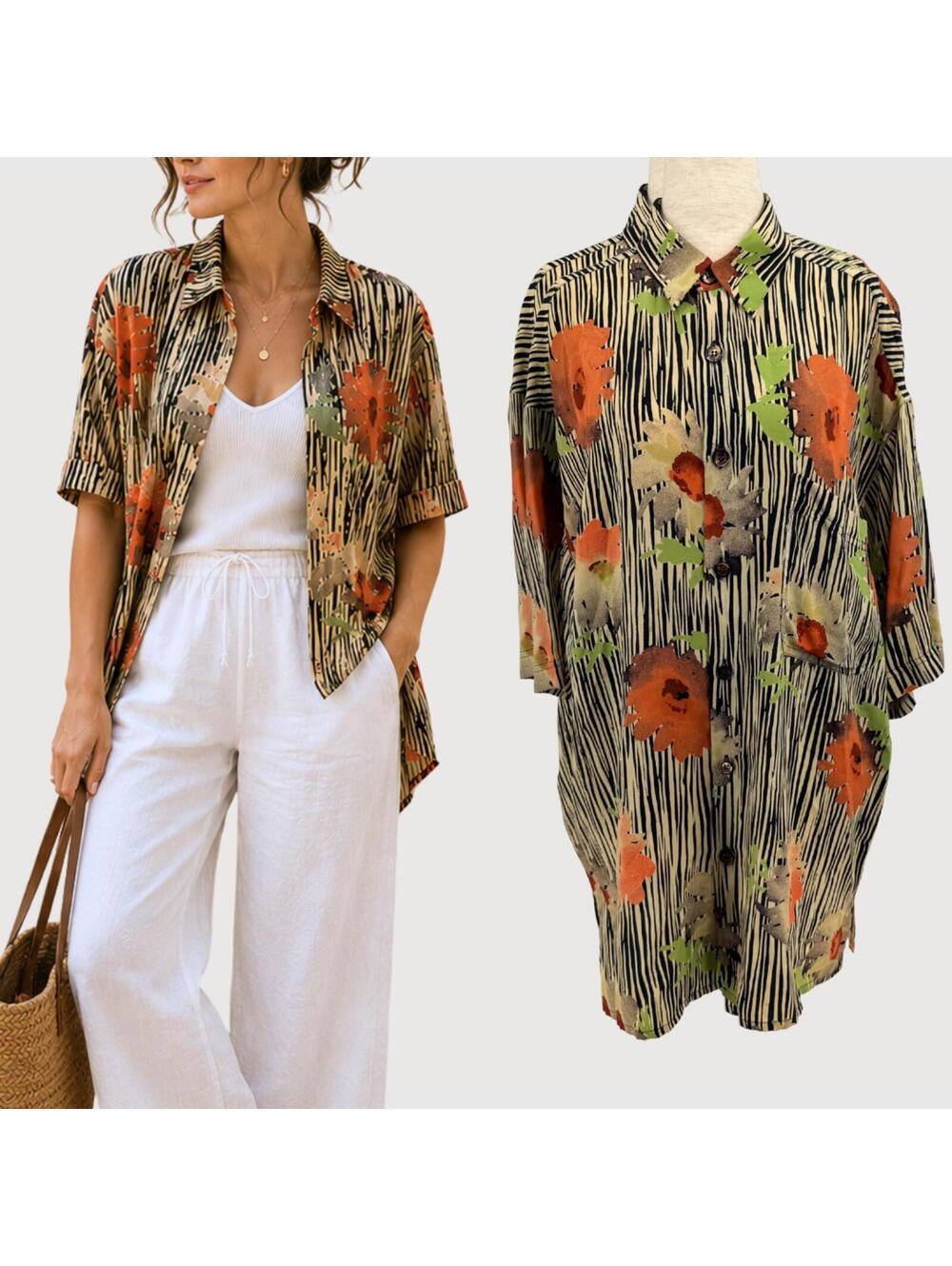 Vintage Attilio Vaccari Silk Floral Button Down Shirt 48